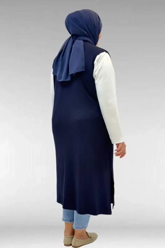 54017 Büyük Beden Kaplama Düğmeli Giy-Çık Penye Yelek - Lacivert - 3