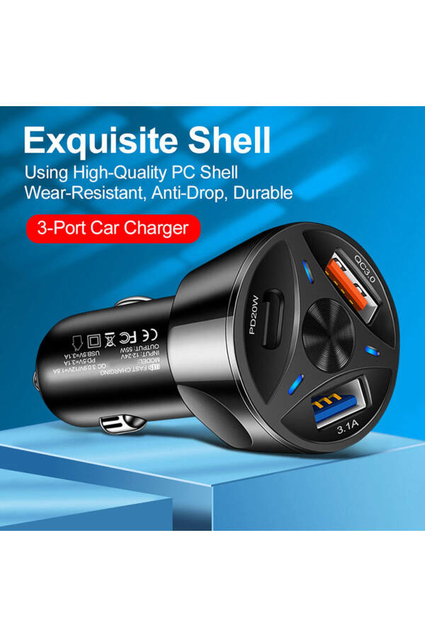 55W PD Q.C 3.0 Fast Car Charger Adapter Compatible with iPhone 7/8/8Plus/X/Xs/XsMax/11/12/13/14 Pro Max - 3