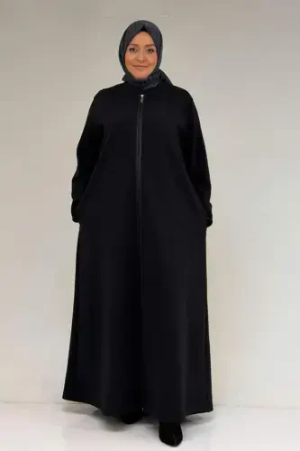 56003 Katta Hajmli Old Tomonidan Fermuarli Yoqali Faraja - Qora - 1