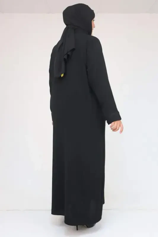 56018 Katta Hajmli Tosh Bosma Tafsilotli Krep Ferace - Qora - 3