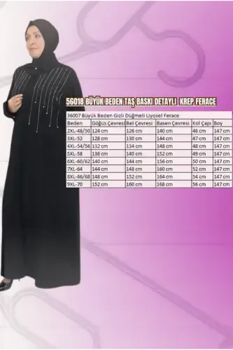 56018 Plus Size Stone Print Detailed Crepe Ferace - Burgundy - BÜYÜKBEDENIZ (1)