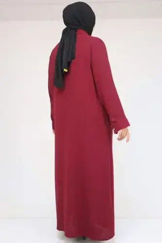 56018 Plus Size Stone Print Detailed Crepe Ferace - Burgundy - 3