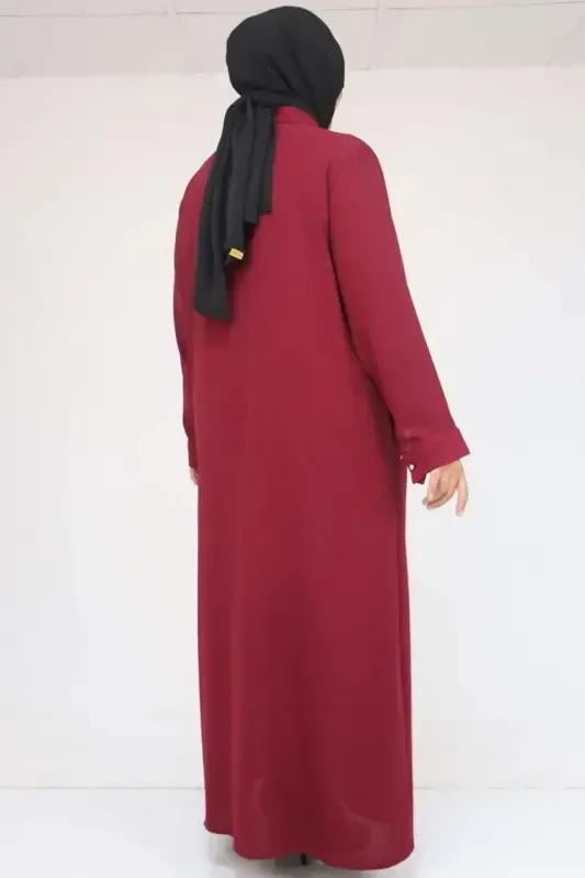 56018 Plus Size Stone Print Detailed Crepe Ferace - Burgundy - 3