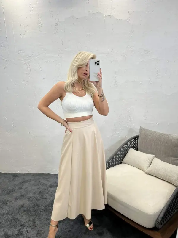 5629 SKIRT-CREAM - BÜYÜKBEDENIZ
