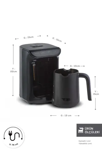 Hatır Közde Türk Kahvesi ve Türk Kahve Makinesi Shiny Black 5 Fincan Kapasiteli Bol Köpüklü - Parlak Siyah - 3