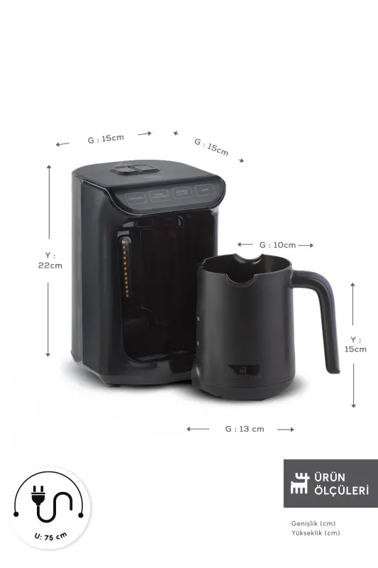 Hatır Közde Türk Kahvesi ve Türk Kahve Makinesi Shiny Black 5 Fincan Kapasiteli Bol Köpüklü - Parlak Siyah - 3