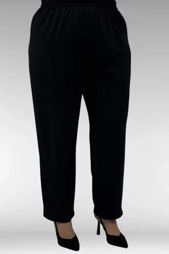 57018 Plus Size Elastic Cuffed Button-Down Airobin Trouser Set - Black - BÜYÜKBEDENIZ (1)