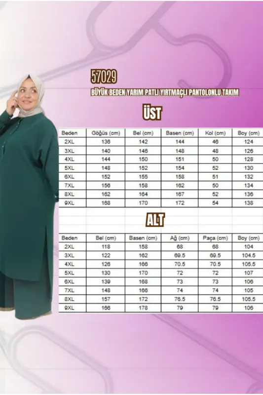 57029 Büyük Beden Yarım Patlı Yırtmaçlı Pantolonlu Takım - Siyah - 2