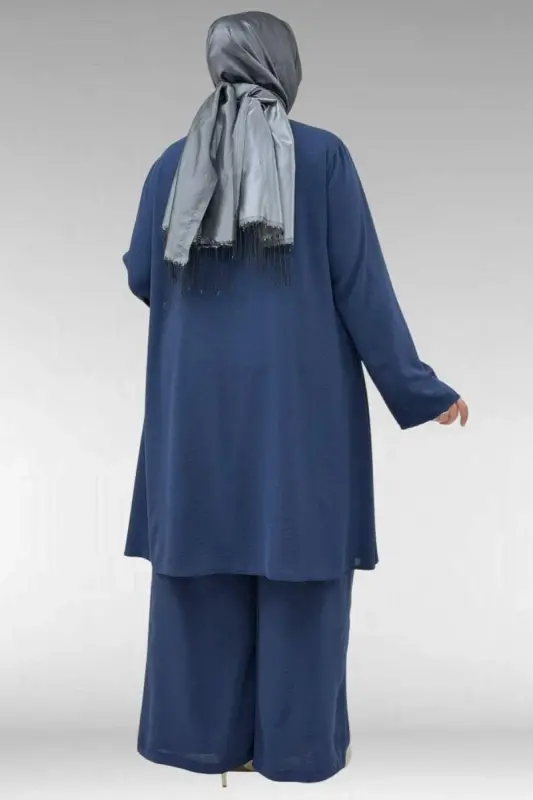 57031 Büyük Beden Erkek Yaka Airobin Pantolonlu Takım - Lacivert - 3