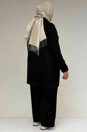 57038 Plus Size Men's Button Detail Modal Pants Set - Black - 3