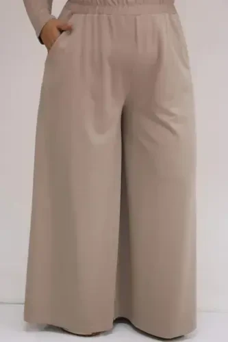 57043 Plus Size Slit Detail Modal Pants Set - Mink - 3