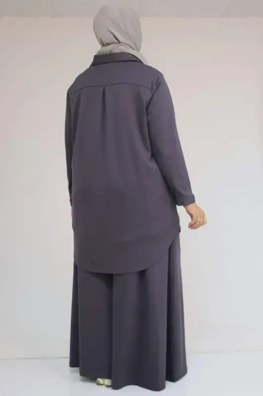 57055 Plus Size Shirt Buttoned Modal Pants Set - Anthracite - 3