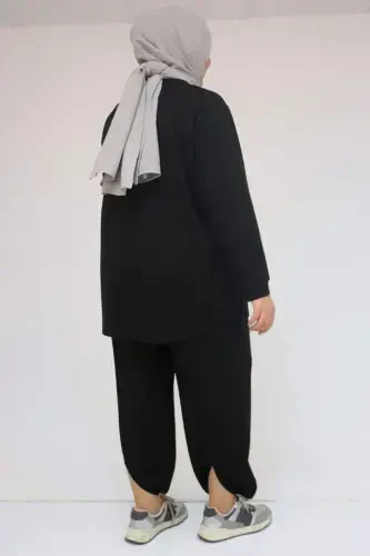 57058 Plus Size Trousers Modal Two Piece Set - Black - 3
