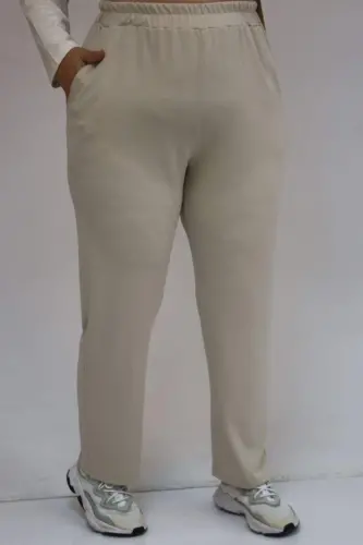 57070 Katta Hajmli Old Simmetriya Kesimli Batika Shimli Kostyum - Bej - 3