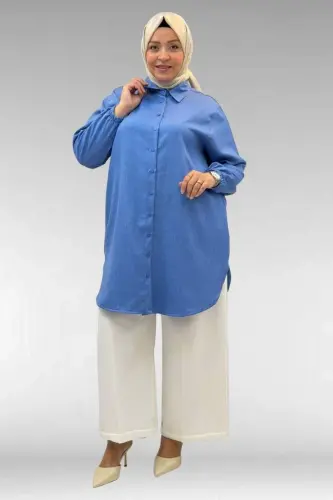 58068 Büyük Beden Erkek Yakalı Gömlek - İndigo - 1