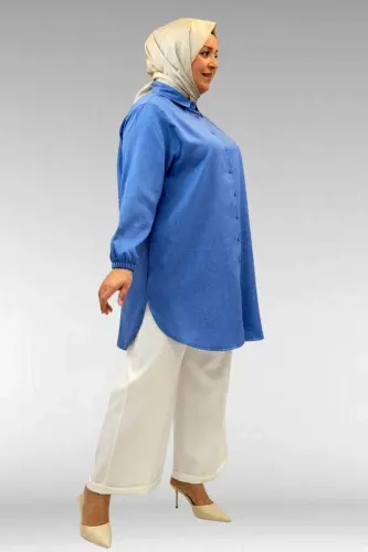 58068 Büyük Beden Erkek Yakalı Gömlek - İndigo - 3