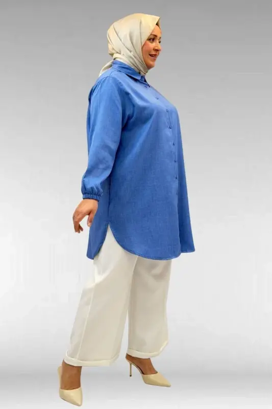 58068 Büyük Beden Erkek Yakalı Gömlek - İndigo - 3