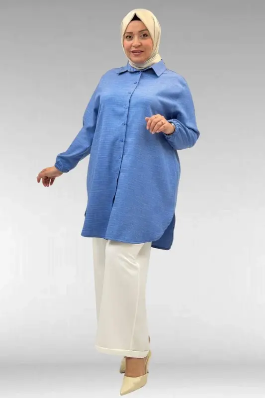 58068 Büyük Beden Erkek Yakalı Gömlek - İndigo Kırçıllı - BÜYÜKBEDENIZ