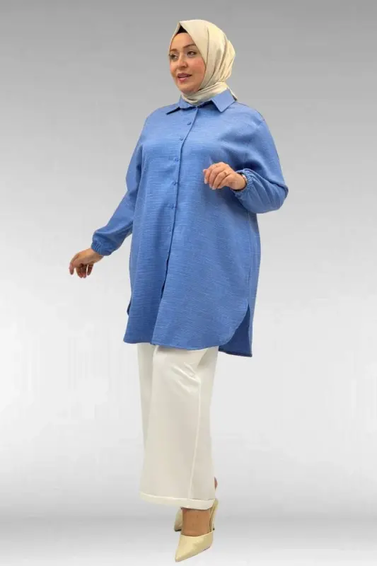 58068 Büyük Beden Erkek Yakalı Gömlek - İndigo Kırçıllı - 3