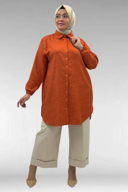 58068 Büyük Beden Erkek Yakalı Gömlek - Kiremit Kırçıllı - BÜYÜKBEDENIZ