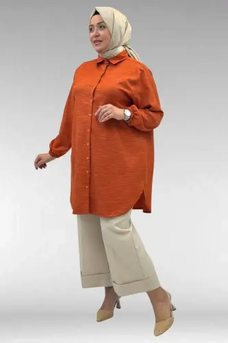 58068 Büyük Beden Erkek Yakalı Gömlek - Kiremit Kırçıllı - 3