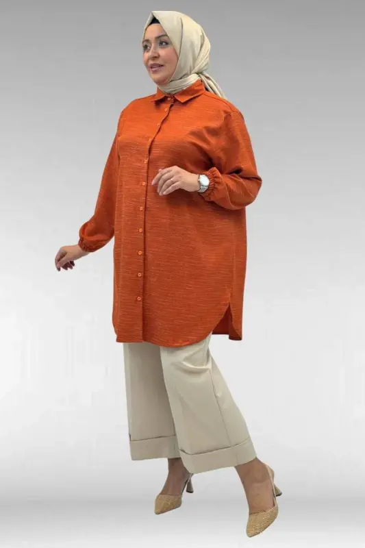 58068 Büyük Beden Erkek Yakalı Gömlek - Kiremit Kırçıllı - 3