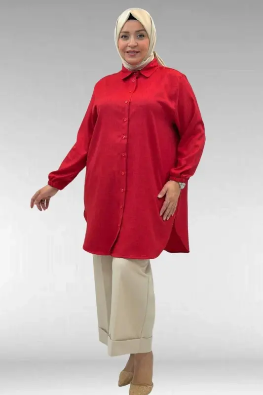 58068 Büyük Beden Erkek Yakalı Gömlek - Kırmızı - BÜYÜKBEDENIZ