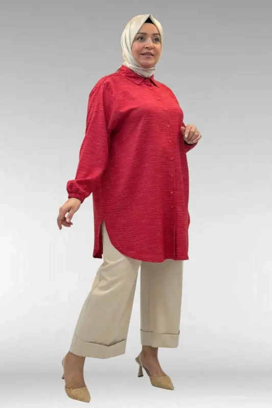 58068 Büyük Beden Erkek Yakalı Gömlek - Kırmızı Kırçıllı - 1