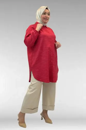 58068 Büyük Beden Erkek Yakalı Gömlek - Kırmızı Kırçıllı - 3