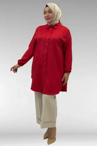 58068 Büyük Beden Erkek Yakalı Gömlek - Kırmızı - 3