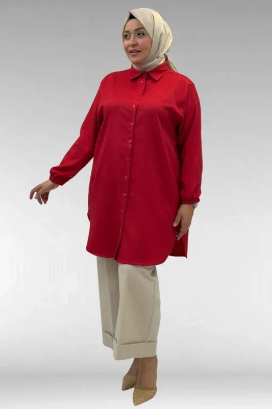 58068 Büyük Beden Erkek Yakalı Gömlek - Kırmızı - 3