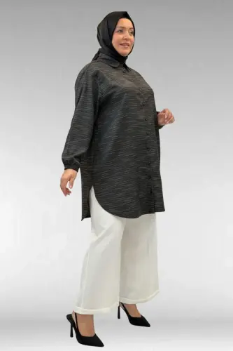 58068 Büyük Beden Erkek Yakalı Gömlek - Siyah Kırçıllı - 3