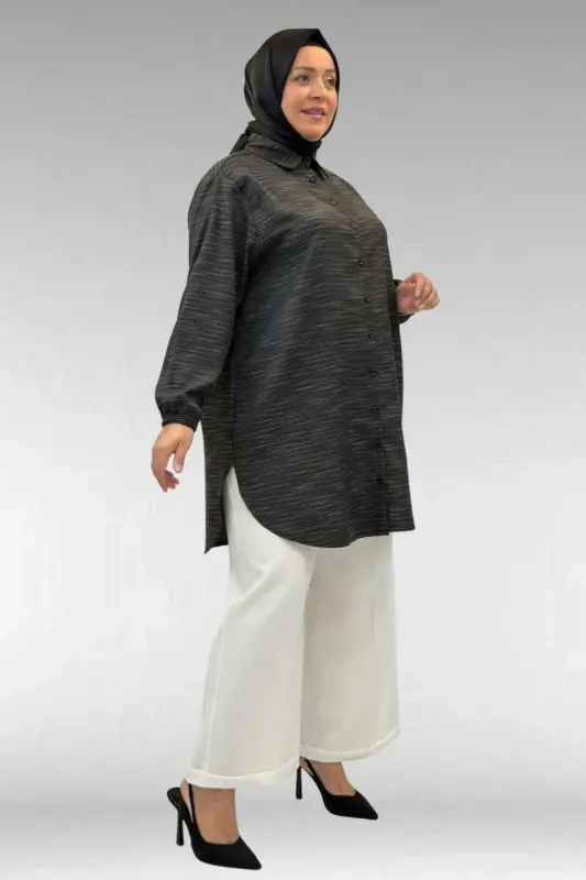 58068 Büyük Beden Erkek Yakalı Gömlek - Siyah Kırçıllı - 3