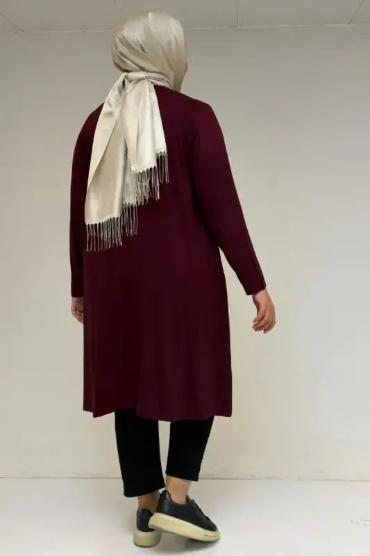 58070 Büyük Beden Asimetrik Kesim Penye Tunik - Bordo - 3