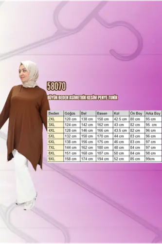 58070 Büyük Beden Asimetrik Kesim Penye Tunik - Kiremit - BÜYÜKBEDENIZ (1)