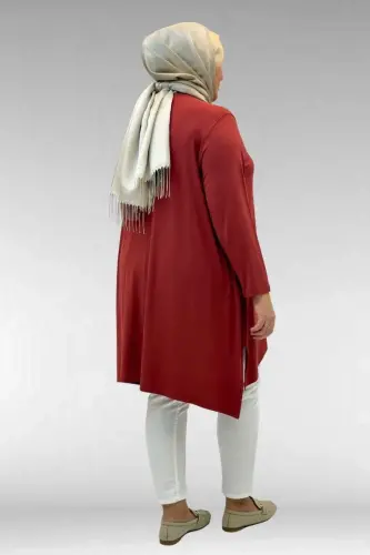 58070 Büyük Beden Asimetrik Kesim Penye Tunik - Kiremit - 3