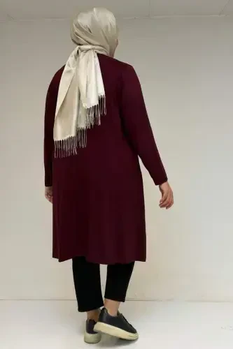 58070 Katta hajmdagi assimetrik kesimli penye tunik - Bordo - 3