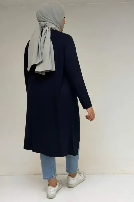 58070 Plus Size Asymmetric Cut Knitted Tunic - Navy Blue - 3