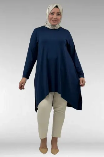 58070 Plus Size Asymmetrical Cut Jersey Tunic - Petrol - 4