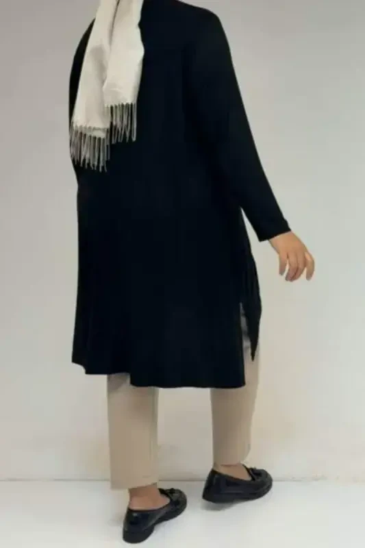 58070 Plus Size Asymmetrical Cut Knitted Tunic - Black - 3