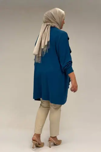 58074 Büyük Beden Fırfır Ve Taş Detaylı Penye Tunik - Petrol - 4