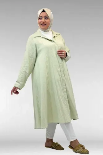 58093-1 Büyük Beden Mevlana Kesim Müslin Gömlek - Su Yeşili - 1