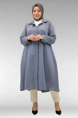 58093 Büyük Beden Mevlana Kesim Müslin Gömlek - Antrasit - 1