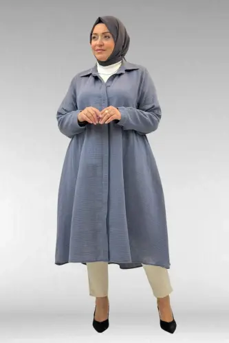 58093 Büyük Beden Mevlana Kesim Müslin Gömlek - Antrasit - 3