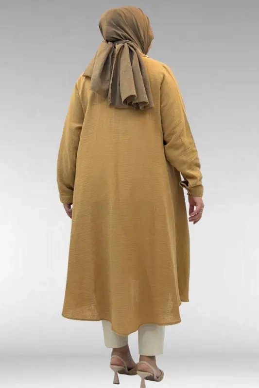 58093 Büyük Beden Mevlana Kesim Müslin Gömlek - Bisküvi - 3