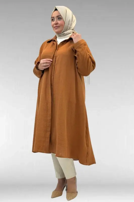 58093 Katta o'lchamli Mevlana bichimidagi muslin ko'ylak - Dolchin - 1