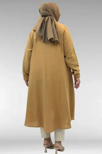 58093 Katta o'lchamli Mevlana bichimli muslin ko'ylak - Biskvit - 3