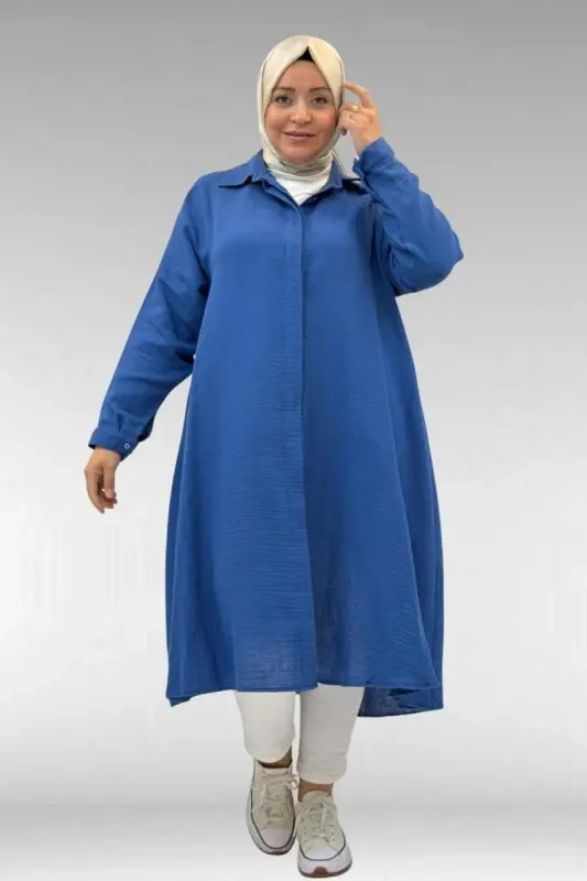 58093 Katta o‘lchamli Mevlana bichimli muslin ko‘ylak - Indigo - 1