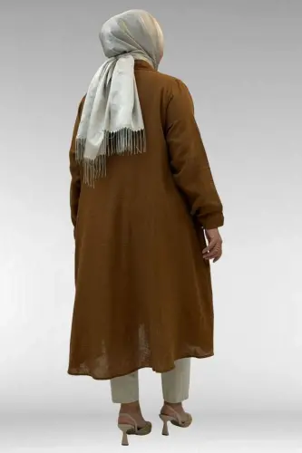 58093 Plus Size Mevlana Cut Muslin Shirt - Coffee - 3