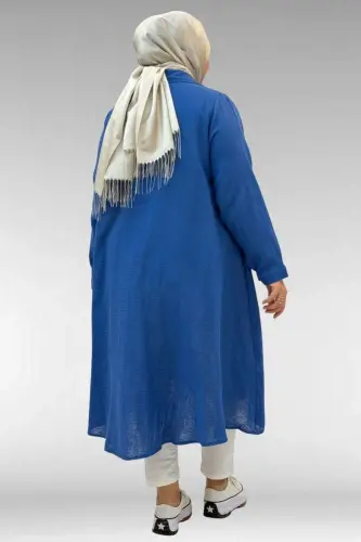 58093 Plus Size Mevlana Cut Muslin Shirt - Indigo - 4